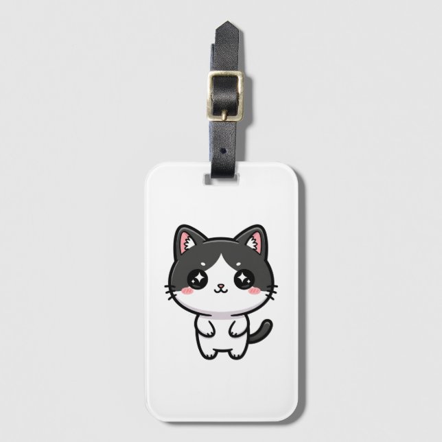 Etiqueta Para Maletas Cute Kawaii Tuxedo Cat Standing Character (Anverso vertical)