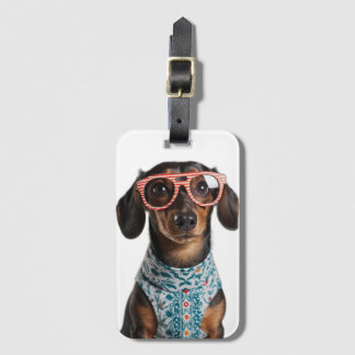 Etiqueta Para Maletas Cute Little Dachshund With Red Glasses