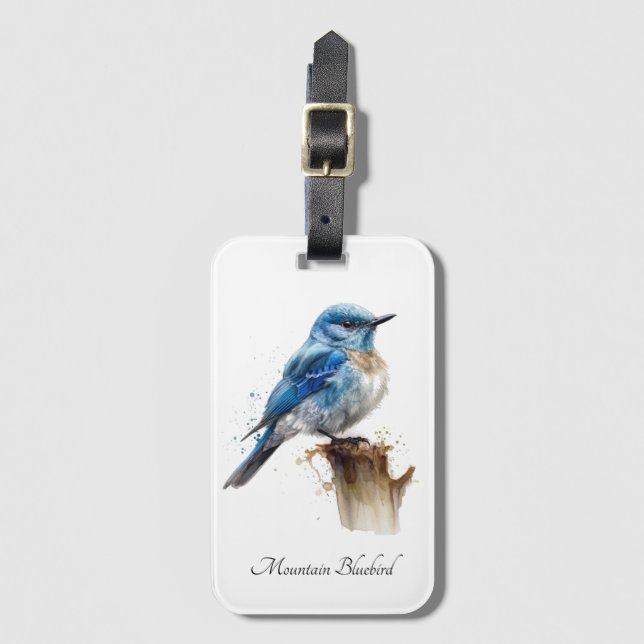 Etiqueta Para Maletas Cute Little Mountain Bluebird Watercolor, personal (Anverso vertical)