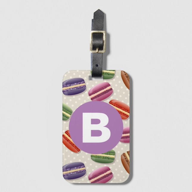 Etiqueta Para Maletas Cute Macaroon Pattern Dotty Purple Monogram (Anverso vertical)