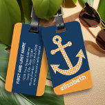 Etiqueta Para Maletas Cute Naranja Polka Dot Anchor con nombre personali<br><div class="desc">Un diseño moderno y elegante con puntos y colores precoces más un área para añadir tu nombre o monograma.</div>