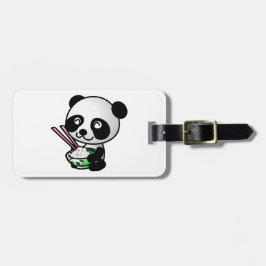 Etiqueta Para Maletas Cute Panda comiendo arroz del bol con palillos