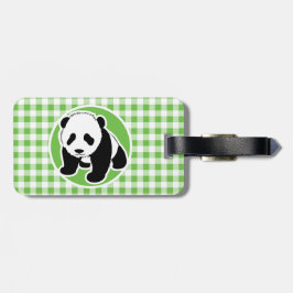 Etiqueta Para Maletas Cute Panda; Green Gingham