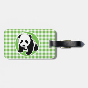 Etiqueta Para Maletas Cute Panda; Green Gingham