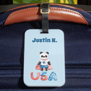 Etiqueta Para Maletas Cute Panda Superhéroe Patriótico Personalizado