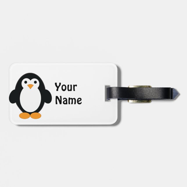Etiqueta Para Maletas Cute Personalizado Penguin (Atrás Horizontal)