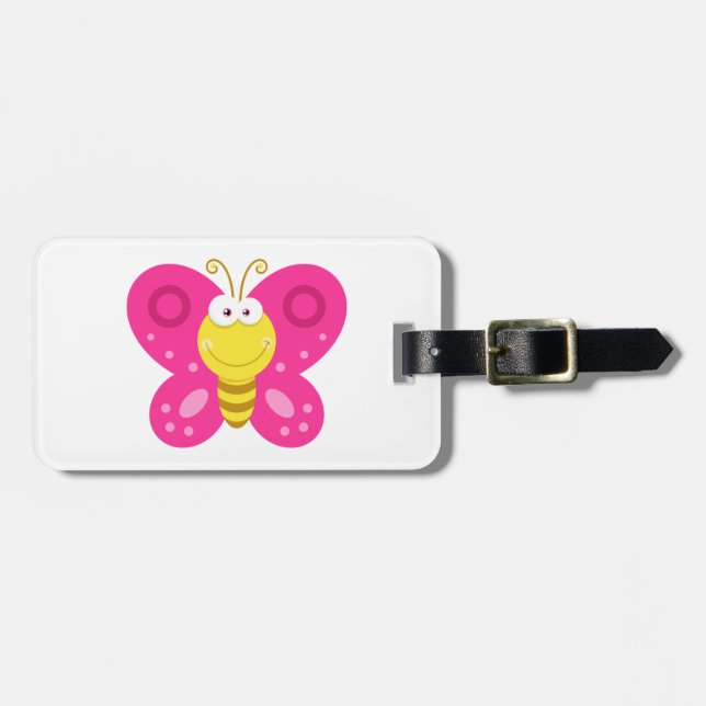 Etiqueta Para Maletas Cute Pink Butterfly (Frente Horizontal)
