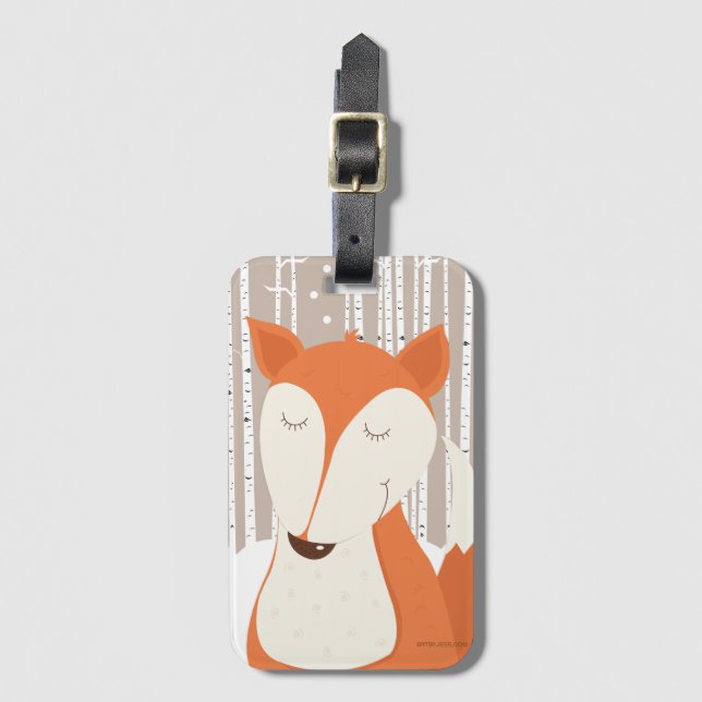Etiqueta Para Maletas Cute Red Fox Woodland Birch Trees (Anverso vertical)