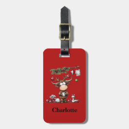 Etiqueta Para Maletas Cute Reindeer Christmas Holiday Red Luggage ID Tag
