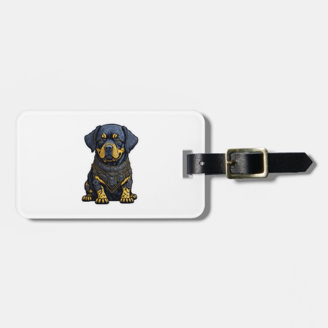 Etiqueta Para Maletas Cute Rottweiler en armadura (Frente Horizontal)