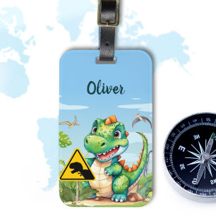 Etiqueta Para Maletas Cute Trex Dinosaur Verde Personalizado