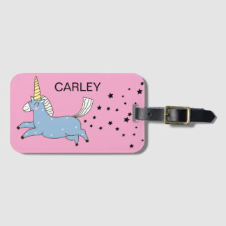 Etiqueta Para Maletas Cute Unicornio Azul Dejando Rastro de Estrellas No