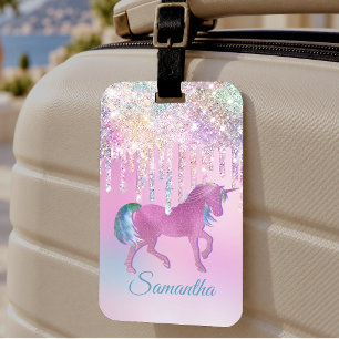 Etiqueta Para Maletas Cute unicornio de arcoíris rosa con monograma de g