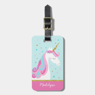 Etiqueta Para Maletas Cute Unicornio Stars Purpurina Aqua