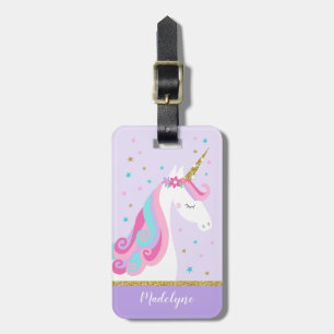 Etiqueta Para Maletas Cute Unicornio Stars Purpurina Purple