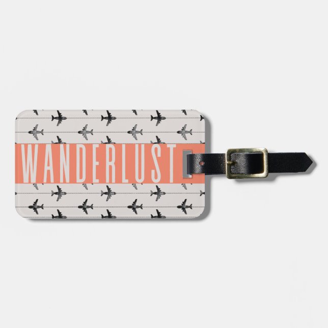 Etiqueta Para Maletas Cute Wanderlust Plano Viaje Gris Rosa (Frente Horizontal)