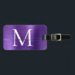 Etiqueta Para Maletas Cuto de monograma Metalizado con guion púrpura osc<br><div class="desc">Color violeta morado oscuro cepillado guión Metalizado Monograma etiqueta de bolsa de corte</div>