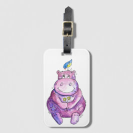 Etiqueta Para Maletas Cuto Whimsical Purple Hippo