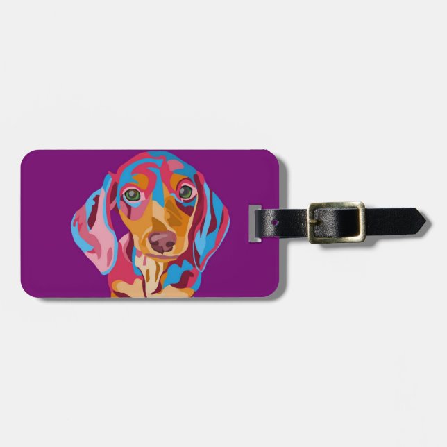 Etiqueta Para Maletas Dachshund abstracto púrpura (Frente Horizontal)