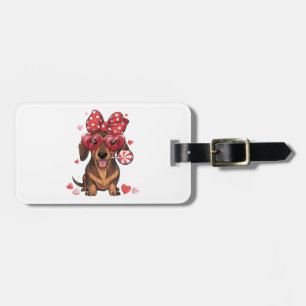 Etiqueta Para Maletas Dachshund Adorable Con Gafas De Corazón Y Lunares