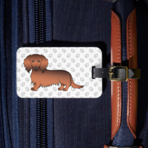 Etiqueta Para Maletas Dachshund Cartoon Perro Sable Rojo Pelo Largo & Te