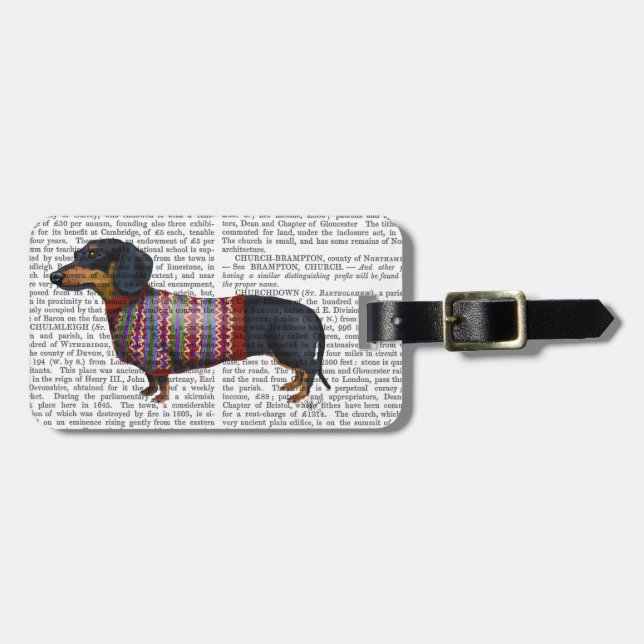 Etiqueta Para Maletas Dachshund Con Suéter Lana (Frente Horizontal)