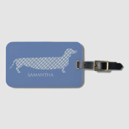 Etiqueta Para Maletas Dachshund de la tela escocesa en azul