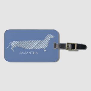 Etiqueta Para Maletas Dachshund de la tela escocesa en azul