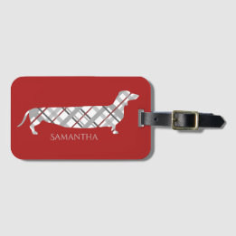 Etiqueta Para Maletas Dachshund de la tela escocesa en rojo