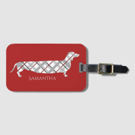 Etiqueta Para Maletas Dachshund de la tela escocesa en rojo