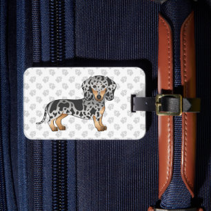 Etiqueta Para Maletas Dachshund de pelaje liso manchado negro y fuego &