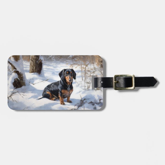 Etiqueta Para Maletas Dachshund deja que nieve Navidades (Frente Horizontal)