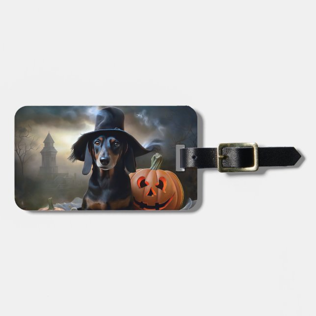 Etiqueta Para Maletas Dachshund Halloween Scary (Frente Horizontal)
