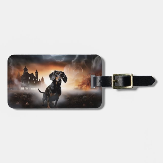 Etiqueta Para Maletas Dachshund Halloween Scary (Frente Horizontal)