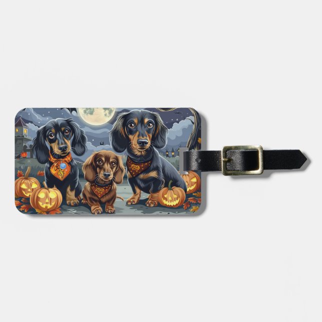 Etiqueta Para Maletas Dachshund Halloween Spooky (Frente Horizontal)