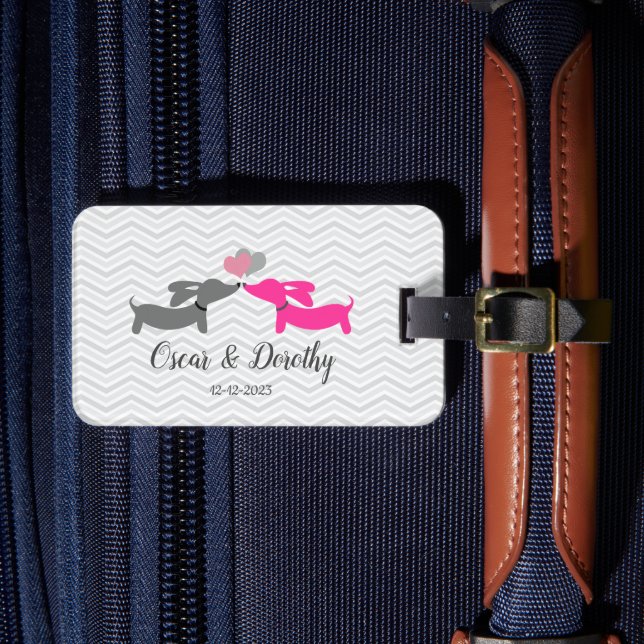 Etiqueta Para Maletas Dachshund Love Personalized Boda Gift (Anverso In situ 4)