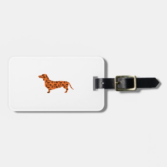 Etiqueta Para Maletas Dachshund Pumpkin Bruja Gracioso Halloween (Frente Horizontal)