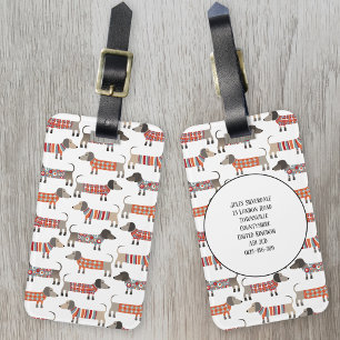 Etiqueta Para Maletas Dachshund Sausage Dog Pattern Nombre personalizado