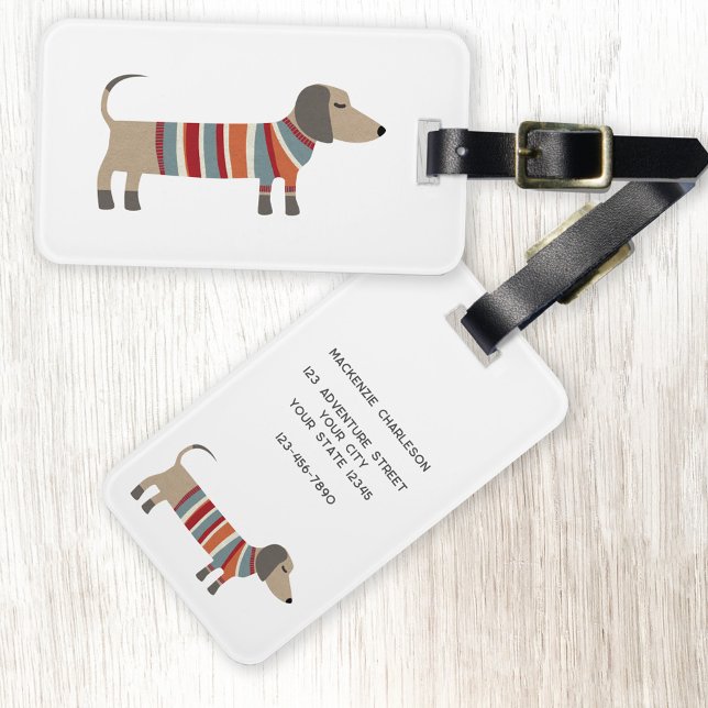Etiqueta Para Maletas Dachshund Sausage Dog Personalizado (Fun Dachshund Wiener Sausage dog personalized luggage tag)