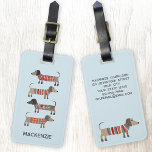 Etiqueta Para Maletas Dachshund Sausage Dog Personalizado<br><div class="desc">Pequeña salchicha de Dachshund o perritos de peluquería en ropa de cama de lana. Perfecto para los amantes del perro. Cambie el nombre a personalizar y los detalles de contacto en la parte posterior. Arte original de Nic Squirrell.</div>