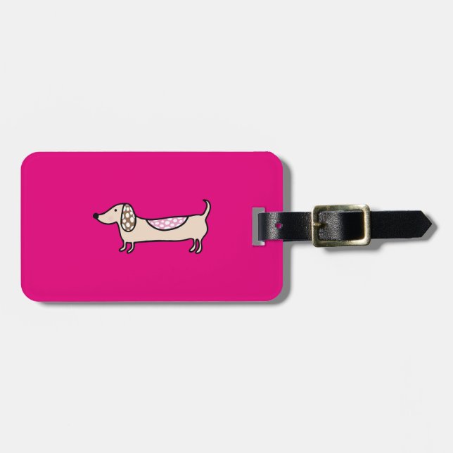 Etiqueta Para Maletas Dachshunds lindos rosados (Frente Horizontal)