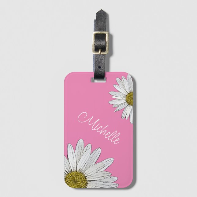Etiqueta Para Maletas Daisies de moda personalizada Girly Pink (Anverso vertical)