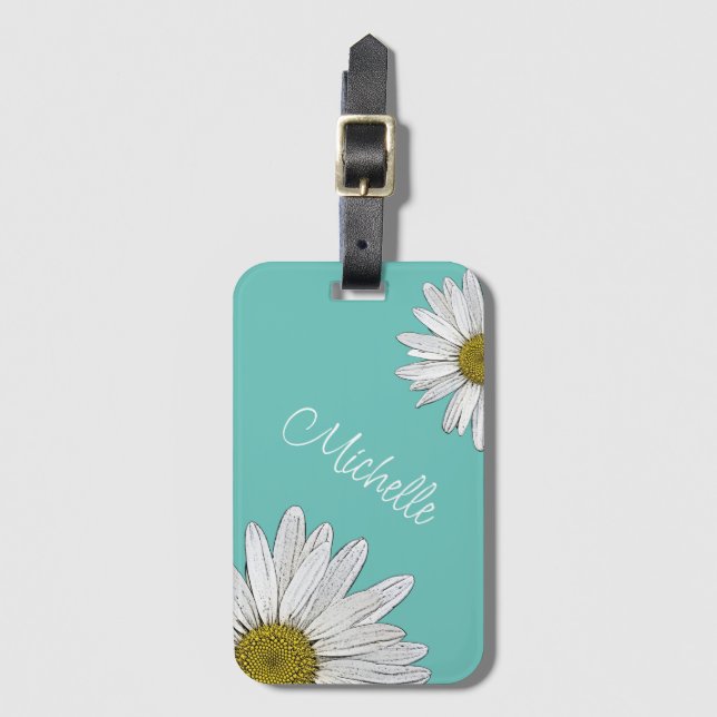 Etiqueta Para Maletas Daisies de moda Verde azulado verde personalizado (Anverso vertical)