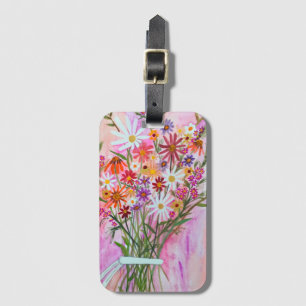 Etiqueta Para Maletas Daisies Flor silvestre Bouquet acuarela rosa