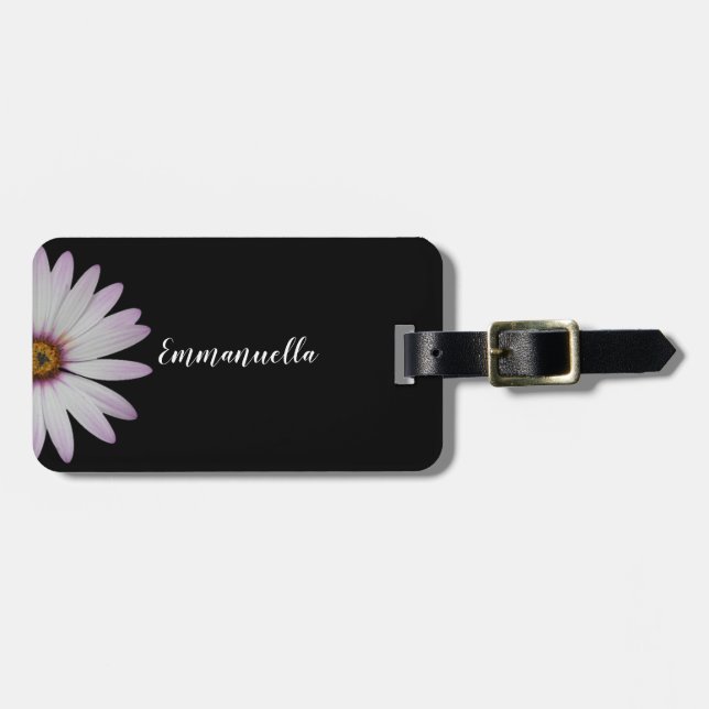 Etiqueta Para Maletas Daisy negro y blanco personalizado (Frente Horizontal)