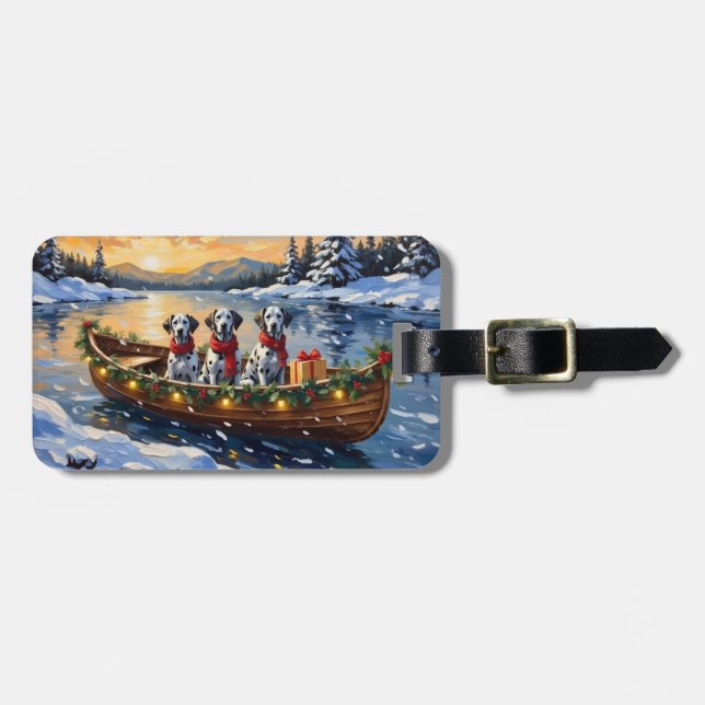 Etiqueta Para Maletas Dalmatian Christmas Boat Holiday (Frente Horizontal)