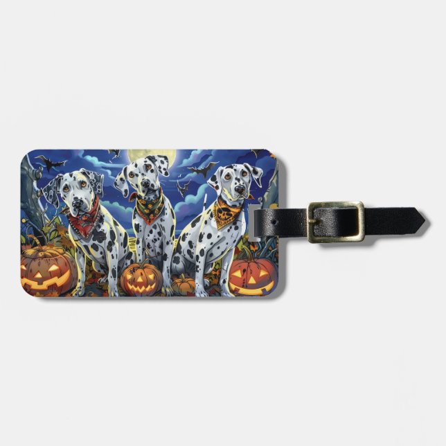 Etiqueta Para Maletas Dalmatian Halloween Spooky (Frente Horizontal)