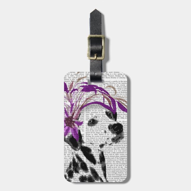 Etiqueta Para Maletas Dalmatiano Con Fascinador Morado (Frente Vertical)