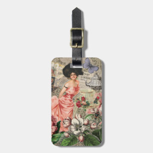 Etiqueta Para Maletas Dama de Café Mujer Victoriana Rosa Vestido Rico