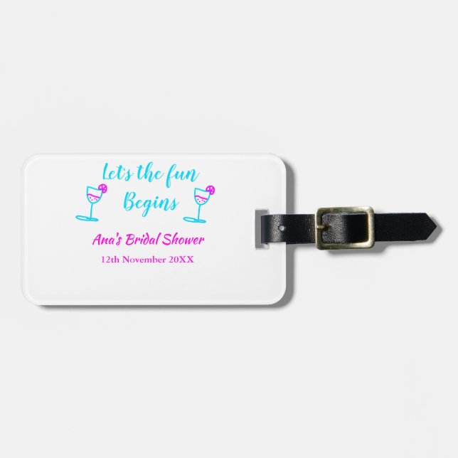 Etiqueta Para Maletas Dama de novia de vidrio rosa azul de vid, comencem (Frente Horizontal)